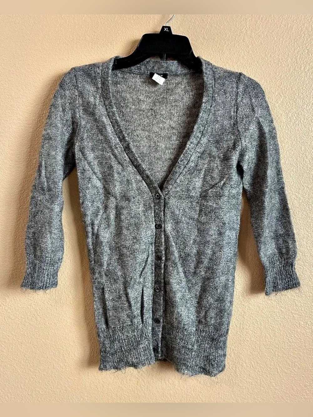 J.Crew Size XS Mohair Wool Blend Cardigan Sweater in Gray Preppy Office Academia